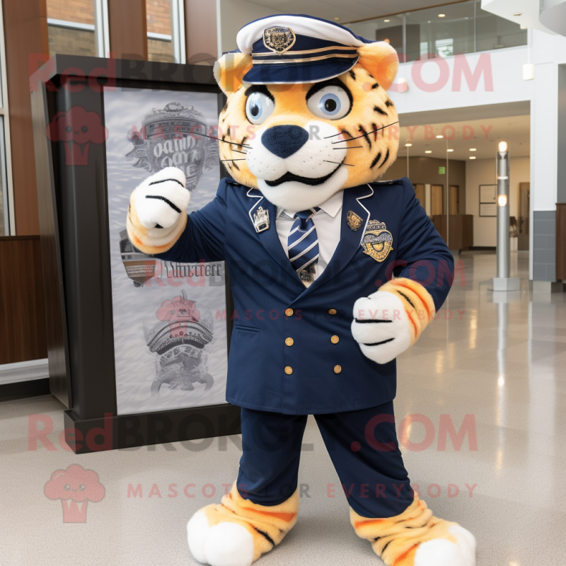 Navy Tiger mascot costume character dressed with a Suit and Ties