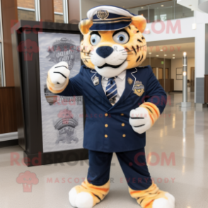 Navy Tiger mascot costume character dressed with a Suit and Ties