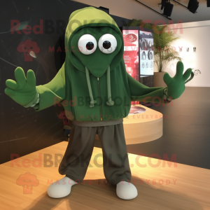 Forest Green Octopus mascot costume character dressed with a Bomber Jacket and Shoe clips