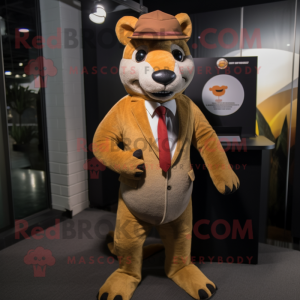 nan Thylacosmilus mascot costume character dressed with a Suit Pants and Headbands