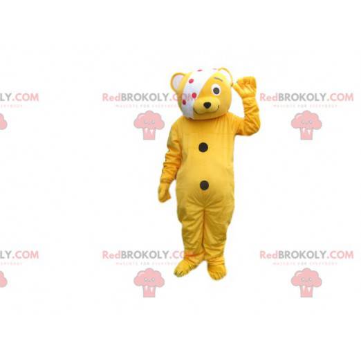 Mascote grande ursinho de pelúcia laranja com uma bandagem -