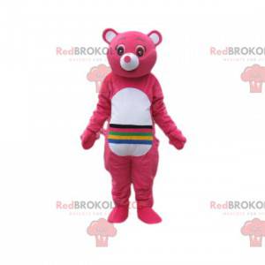 Mascotte de bisounours fushia avec des lignes sur le ventre. -