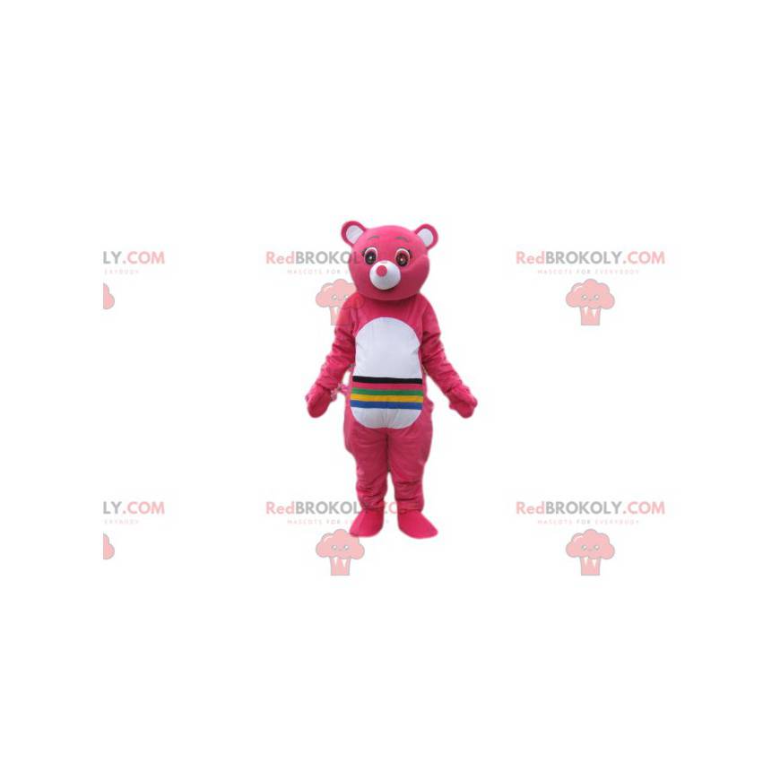 Mascotte de bisounours fushia avec des lignes sur le ventre. -