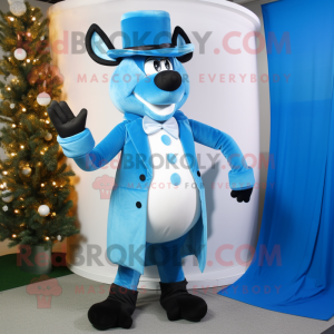 Sky Blue Reindeer mascot costume character dressed with a Tuxedo and Berets