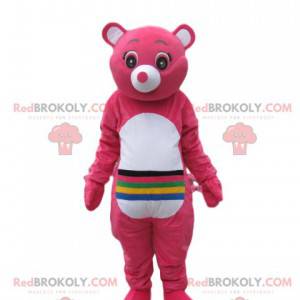 Mascotte de bisounours fushia avec des lignes sur le ventre. -