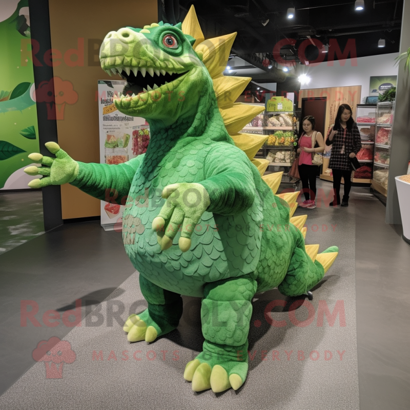 Green Ankylosaurus mascot costume character dressed with a Shift Dress and Foot pads Green Ankylosaurus mascot costume character dressed with a Shift Dress and Foot pads