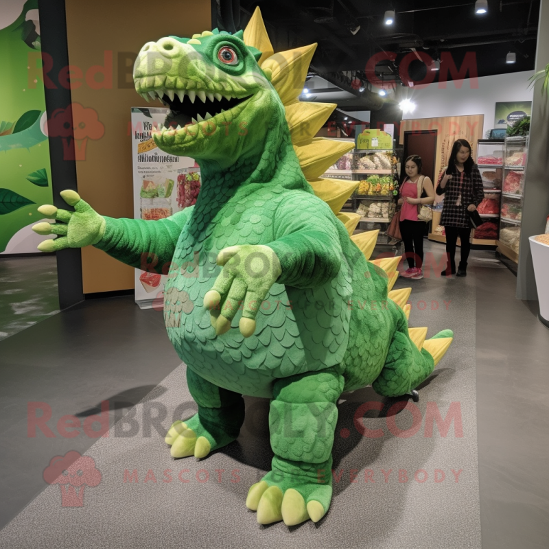 Green Ankylosaurus mascot costume character dressed with a Shift Dress and Foot pads