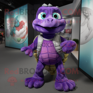 Purple Turtle mascot costume character dressed with a Skinny Jeans and Necklaces