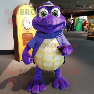 Purple Turtle mascot costume character dressed with a Skinny Jeans and Necklaces