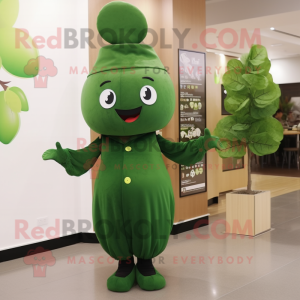 Forest Green Plum mascot costume character dressed with a Sheath Dress and Berets