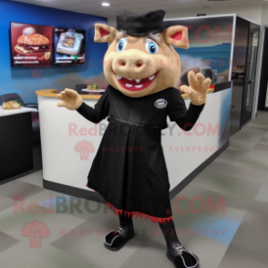 Black Pulled Pork Sandwich mascot costume character dressed with a Dress Pants and Anklets