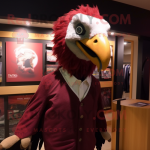 Maroon Vulture mascot costume character dressed with a Oxford Shirt and Earrings