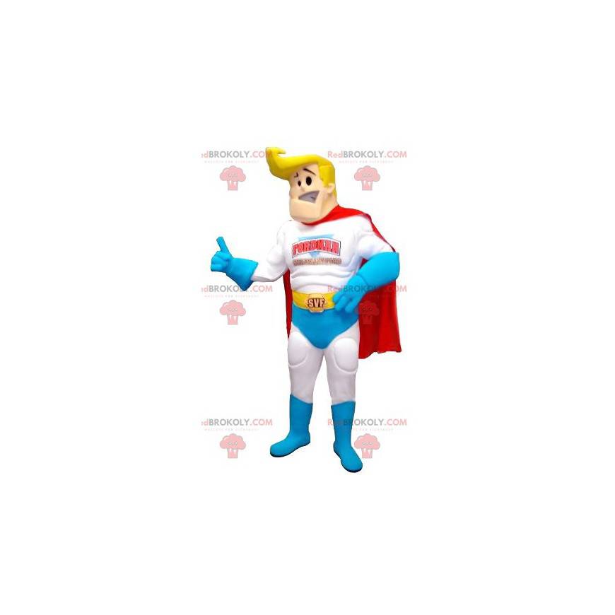 Blonďatý a svalnatý superhrdina maskot - Redbrokoly.com