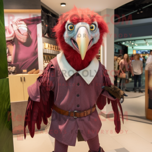 Maroon Vulture mascot costume character dressed with a Oxford Shirt and Earrings