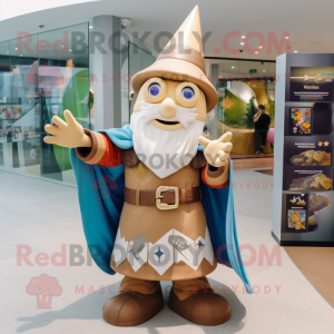 Tan Wizard maskot kostume...