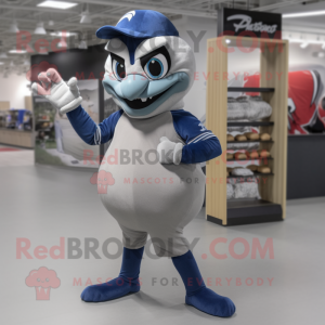 Gray Blue Jay mascot costume character dressed with a Turtleneck and Wraps