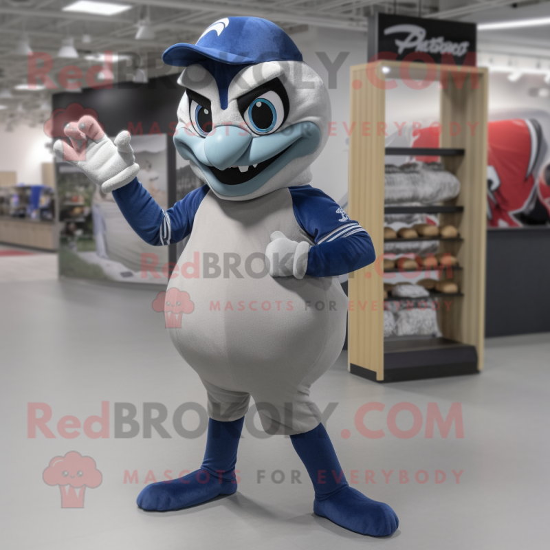Gray Blue Jay mascot costume character dressed with a Turtleneck and Wraps Gray Blue Jay mascot costume character dressed with a Turtleneck and Wraps
