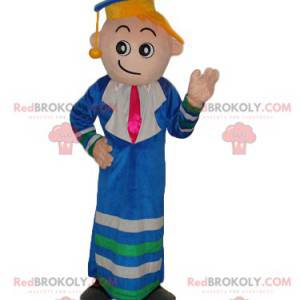 Gradueret drengemaskot med kjole og blå hue - Redbrokoly.com