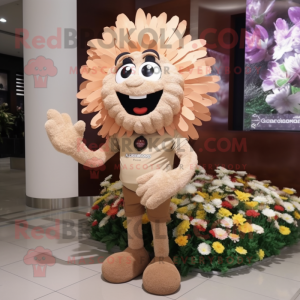 Tan Bouquet Of Flowers mascot costume character dressed with a T-Shirt and Watches