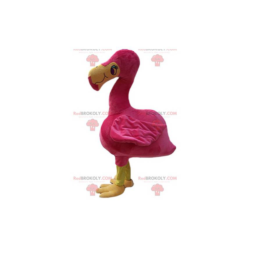 Mascotte de flamand rose avec de jolis yeux bleus -