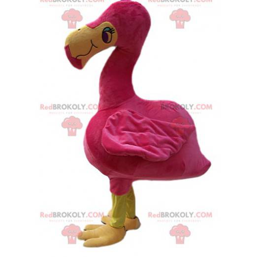 Roze flamingo mascotte met mooie blauwe ogen - Redbrokoly.com