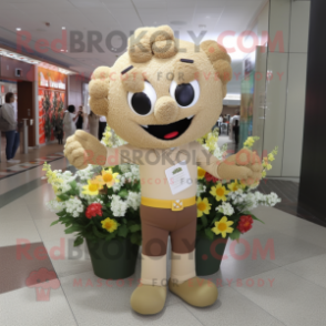Tan Bouquet Of Flowers mascot costume character dressed with a T-Shirt and Watches