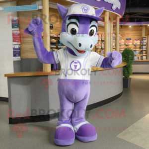 Lavender Horseshoe mascot costume character dressed with a Baseball Tee and Anklets