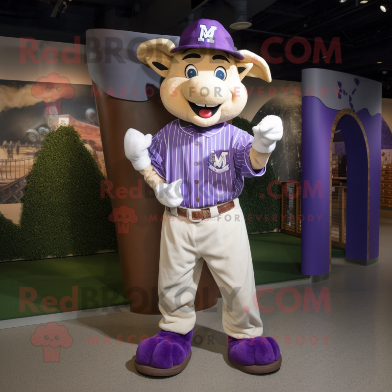 Lavender Horseshoe mascot costume character dressed with a Baseball Tee and Anklets Lavender Horseshoe mascot costume character dressed with a Baseball Tee and Anklets