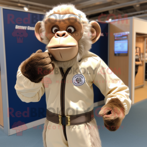 Beige Chimpanzee mascot costume character dressed with a T-Shirt and Gloves