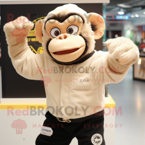 Beige Chimpanzee mascot costume character dressed with a T-Shirt and Gloves