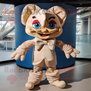 Beige Contortionist mascot costume character dressed with a Romper and Bow ties