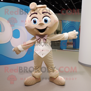 Beige Contortionist mascot costume character dressed with a Romper and Bow ties