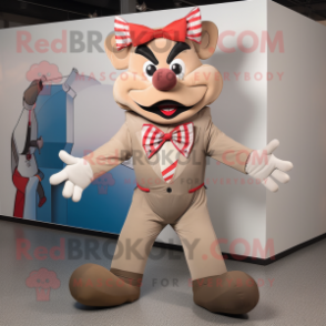 Beige Contortionist mascot costume character dressed with a Romper and Bow ties