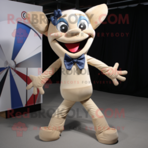 Beige Contortionist mascot costume character dressed with a Romper and Bow ties