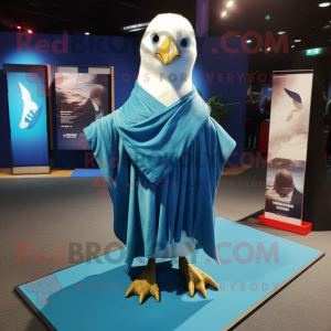 Blue Albatross mascot costume character dressed with a Mini Dress and Scarves