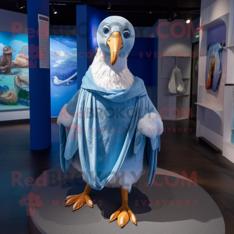 Blue Albatross mascot costume character dressed with a Mini Dress and Scarves