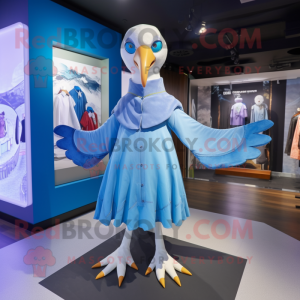 Blue Albatross mascot costume character dressed with a Mini Dress and Scarves