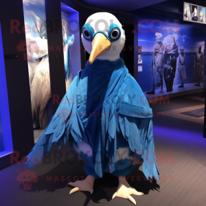 Blue Albatross mascot costume character dressed with a Mini Dress and Scarves
