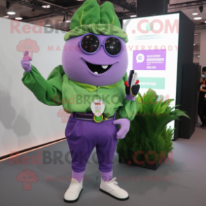 Lavender Cabbage Leaf mascot costume character dressed with a Trousers and Digital watches
