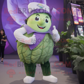 Lavender Cabbage Leaf mascot costume character dressed with a Trousers and Digital watches