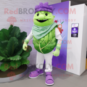 Lavender Cabbage Leaf mascot costume character dressed with a Trousers and Digital watches