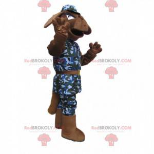Sint brun hundemaskot med militært antrekk - Redbrokoly.com