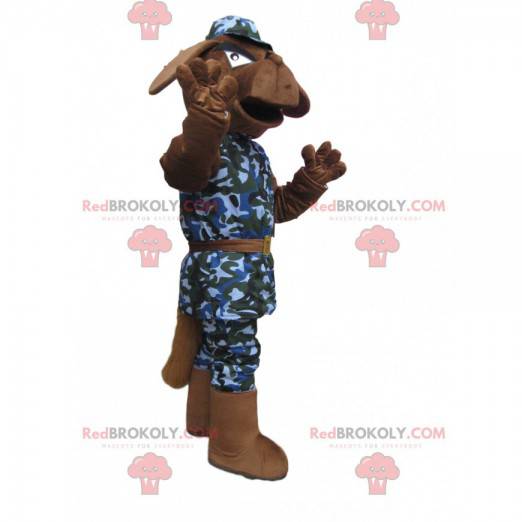 Vred brun hundemaskot med militært tøj - Redbrokoly.com