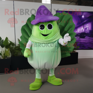 Lavender Cabbage Leaf mascot costume character dressed with a Trousers and Digital watches