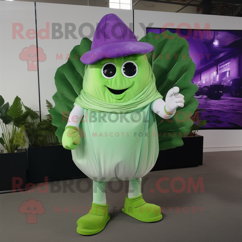 Lavender Cabbage Leaf mascot costume character dressed with a Trousers and Digital watches Lavender Cabbage Leaf mascot costume character dressed with a Trousers and Digital watches