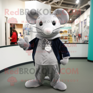 Silver Ray mascot costume character dressed with a Oxford Shirt and Mittens
