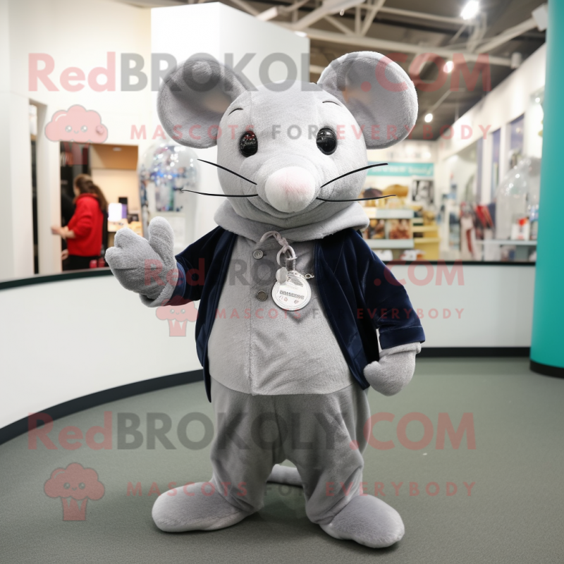 Silver Ray mascot costume character dressed with a Oxford Shirt and Mittens Silver Ray mascot costume character dressed with a Oxford Shirt and Mittens