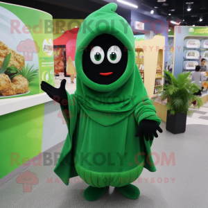 Forest Green Onion mascot costume character dressed with a Hoodie and Shawls