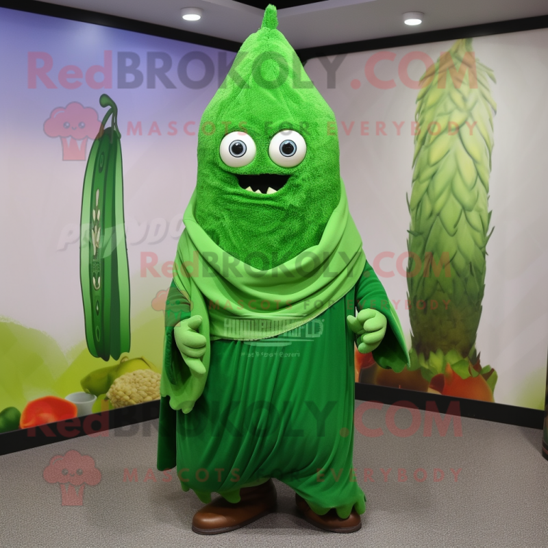 Forest Green Onion mascot costume character dressed with a Hoodie and Shawls