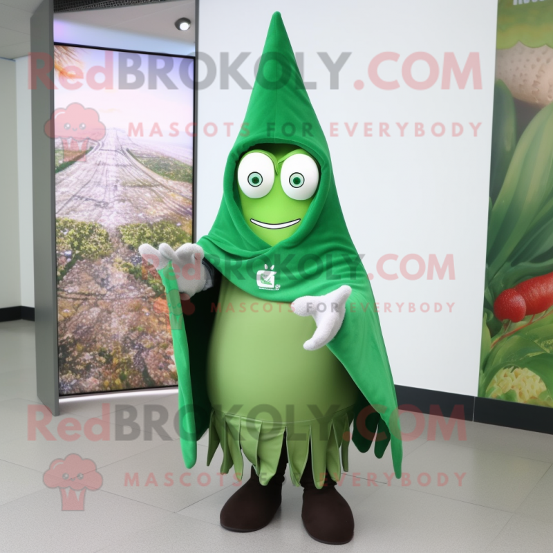 Forest Green Onion mascot costume character dressed with a Hoodie and Shawls